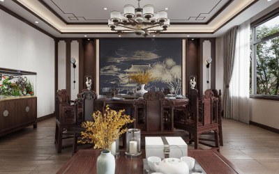 中式家居餐厅3D模型下载